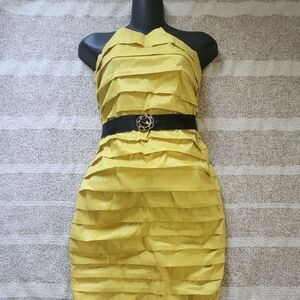 Charlotte Russe Strapless Yellow Dress with Black Belt